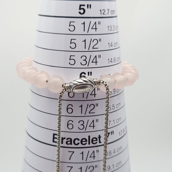 David Yurman Sterling Silver 8mm Rose Quartz Spiritual Bead Beaded Pull Bracelet - Picture 3 of 9